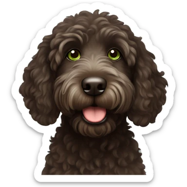 Very cute, Disney style, dark brown Labradoodle with green eyes and a little bit of white on her chest sticker