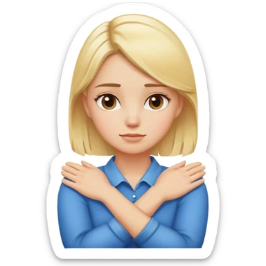 A blonde girl with arms crossed and hands on neck  sticker