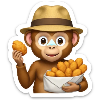Monkey with a hat and chicken nuggets sticker