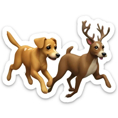 Dogs running a deer in the woods sticker