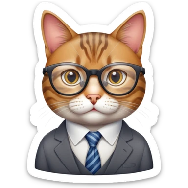Cat with glasses looking like an office boss, professional business cat sticker