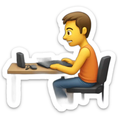 homme qui joue avec son pc sticker