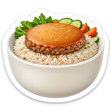 I want a minced pork patty on a bowl of rice sticker
