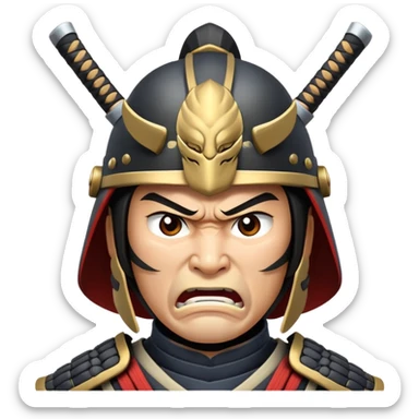 angry samurai warrior with helmet and armor sticker