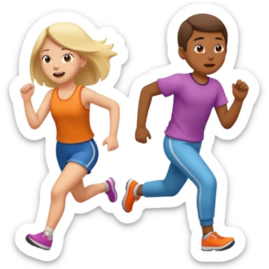 humorous scene: girl farting, boy running away, lively and colorful, ios emoji style sticker