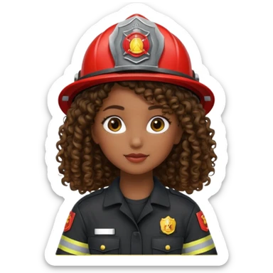 Firefighter girl curly hair with Black uniform sticker