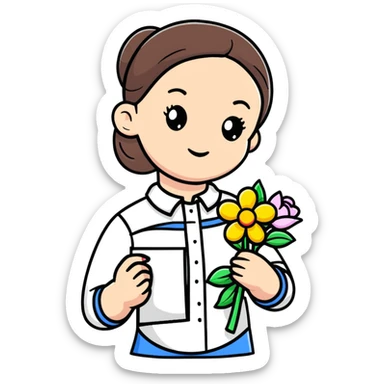 Ukrainian young girl in white embroidered shirt holding colored paper and a flower sticker