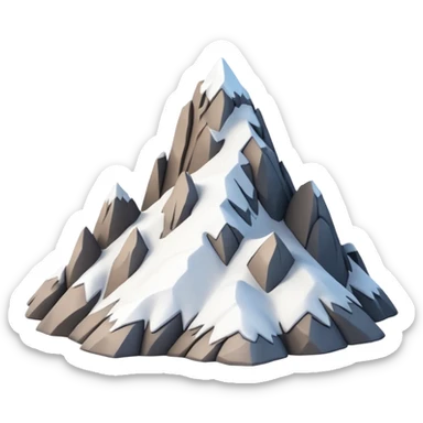 3D iPhone style emoji of a mountain peak, sharp summit, rocky texture, snow-capped tip, isolated on white background, soft shadows, high detail, playful and cute. sticker