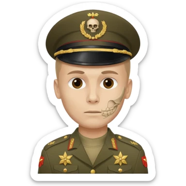 generate a realistic Russian soldier, but with a bare skull instead of a head sticker