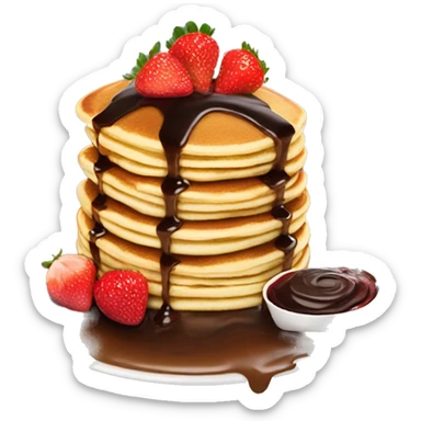 A stack of pancakes with strawberries and chocolate sauce on top sticker