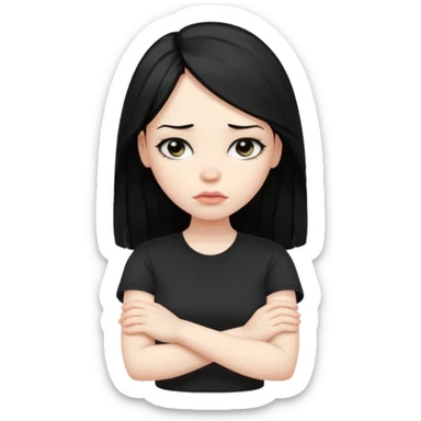 pouty/sad arms crossed emoji woman with long black hair sticker
