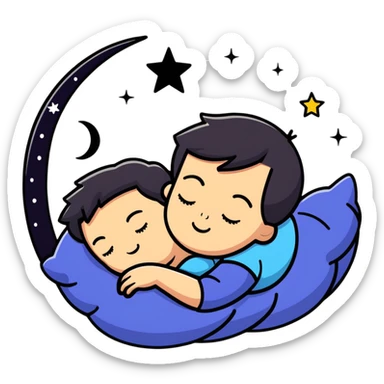 boy sleeping with ZZZ symbols floating above him with stars and crescent moon sticker