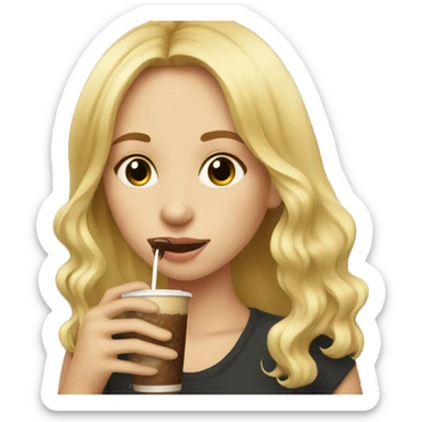 A blonde girl drinking a coffes sticker