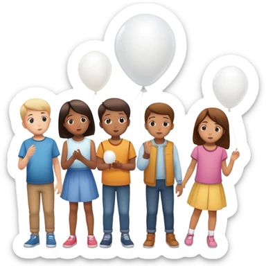 5 white kids boys and girls letting just 1 ballon go sticker