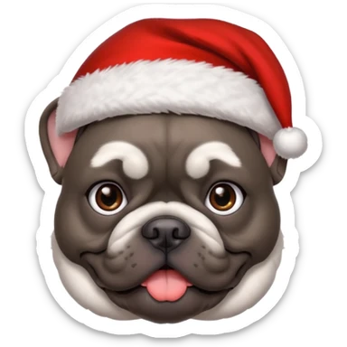 brunette woman with a dark grey French bulldog both wearing Santa sticker