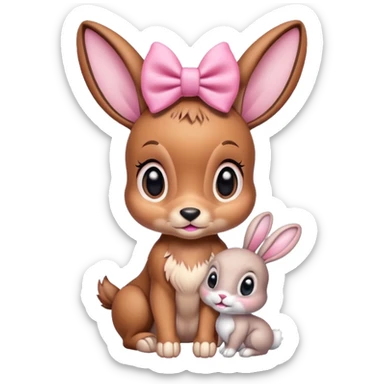 Bambi with pink bow with bunny sticker