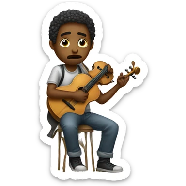 Sad musician holding his instrument sticker