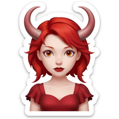 Red hair girl with evil horns and red dress sticker