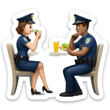 police man and woman sitting at a table, eating lunch sticker
