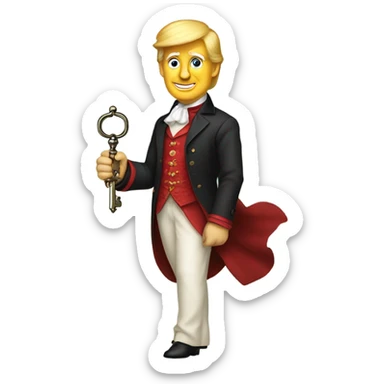 trump Victorian dress elegant red full body, holding big key sticker