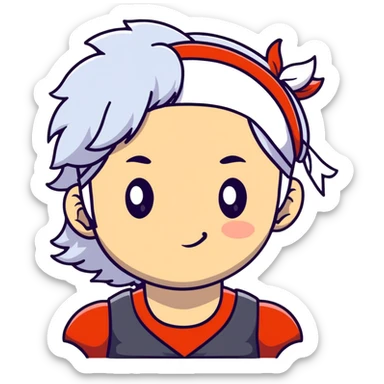 Tengen Uzui with a smirk, Sound Hashira from Demon Slayer, white hair, headband, muscular sticker