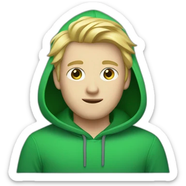 white guy with a green hoodie with blonde hair and blue eyes sticker