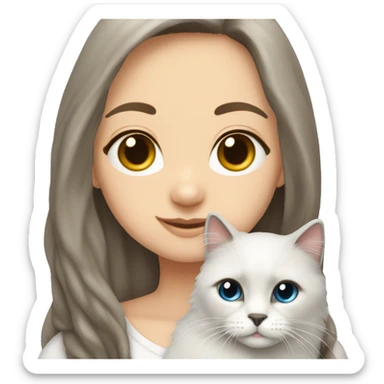 Brunette girl long hair wearing white snuggling seal point ragdoll cat sticker