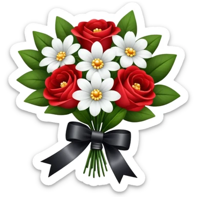 A small bouquet with white and red flowers and black ribbon add sparkles ￼ sticker