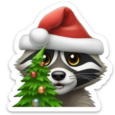 Santa Claus as a raccoon with a christmas tree sticker