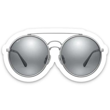A pair of luxury sunglasses emoji with silver chrome frame, smooth rounded lenses, reflective metallic surface, high-end swag aesthetic, minimal and clean design, iOS emoji style, centered, white background sticker