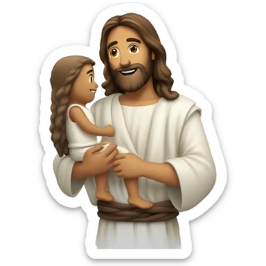 Jesus abraçando um menino branco de cabelo escuro  sticker