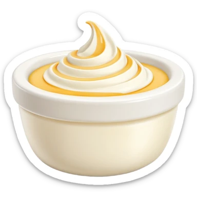 fromage blanc, small dollop or swirl, thick creamy white, soft glossy, gentle peaks, optional simple ramekin, smooth dense texture, no toppings, spoon, fruit, or faces, clean 3D, soft shadows, transparent background, emoji scale sticker
