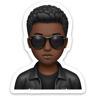 đàn ông 30 tuổi, da đen, tóc ngắn phong cách disco, đeo kính râm màu đen nhé, mặt ngầu sticker