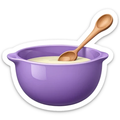 a lilac ceramic mixing bowl with a wooden spoon stirring sticker