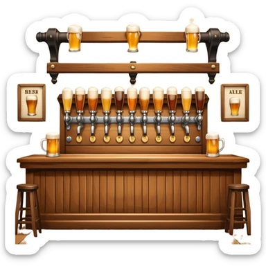 classic British pub, cozy and inviting, wooden bar, beer taps, pint of ale, emoji style sticker