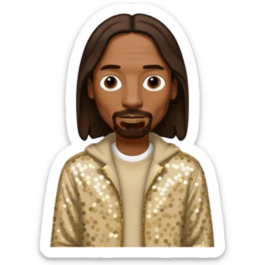 Snoop Dogg with long dark brown hair, beige sequin outfit sticker
