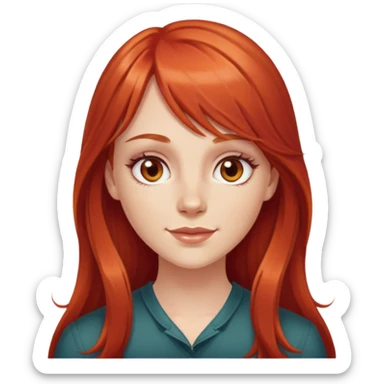 Long red hair white girl with bangs, hazel eyes, dimples  sticker