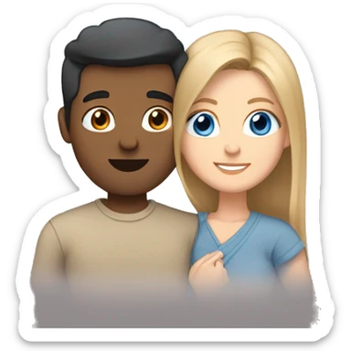Friends hugging each other. Indian man, short black hair. White woman, blue eyes and long light brown hair sticker