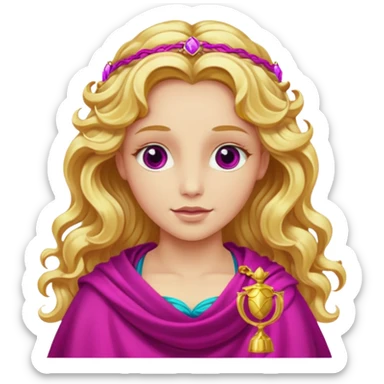 Venus from The Olympians with long golden blonde wavy hair, magenta stola sticker