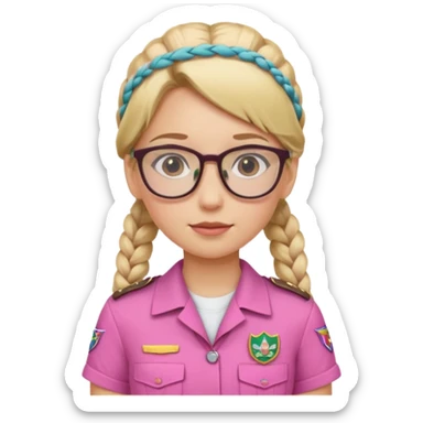 scout girl with pink scout uniform i, blonde braided haired and glassess sticker