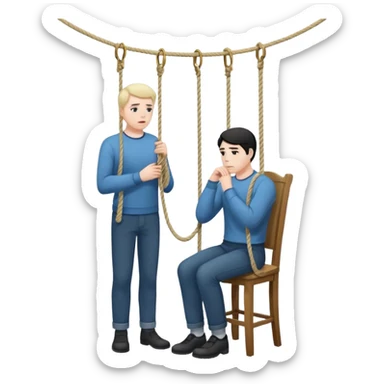 A man standing in the chair and looking at the hanging rope thinking to suicide  sticker