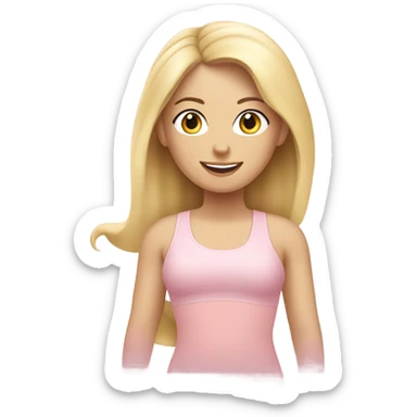 A blonde white Pilates girl in light pink clothes with fitness mat sticker