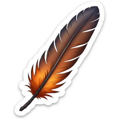 iOS emoji, dark fantasy feather, burned edges, ember glow, soft shadow, minimal sticker