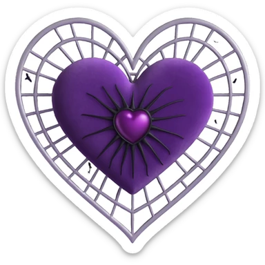 3D emoji gothic heart, deep violet velvet, silver spiderweb overlay, black lace trim, moody and elegant sticker