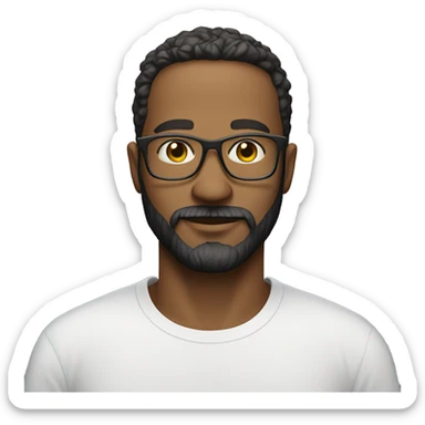 Bold man in is thirties with a beard and transparent glasses in a white tshirt sticker