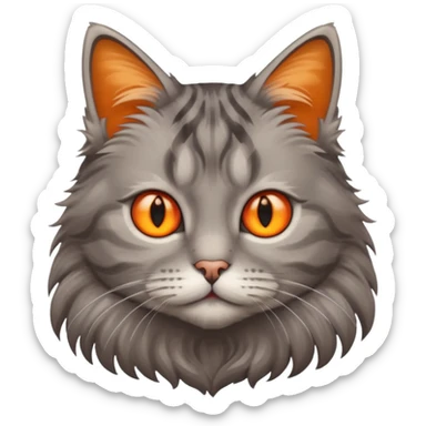 longhair grey tabby cat with orange eyes sticker