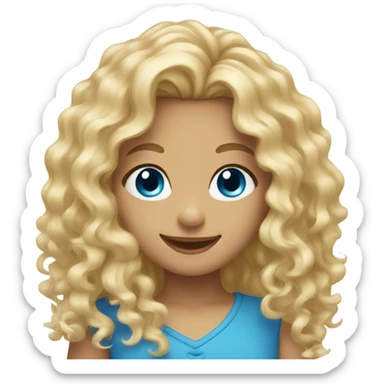 Blue eyed smiling girl with curly blonde long hair sticker
