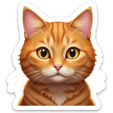 Cinematic Cute Ginger Tabby Cat Portrait Emoji, Round and plump body, soft orange-brown fur with dark tabby stripes, big, sparkling amber eyes, Simplified yet irresistibly adorable features, highly detailed, glowing with a warm, cozy glow, high shine, curious yet calm, stylized with a touch of whimsy, bright and endearing, soft glowing outline, capturing the essence of a mischievous yet lazy and lovable kitty, so cuddly it feels like it could waddle right out of the screen for a snuggle! sticker
