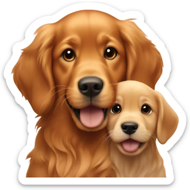 Red golden retriever and red golden retriever puppy playing  sticker