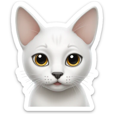 White cat, mole on forehead, gray ears. sticker